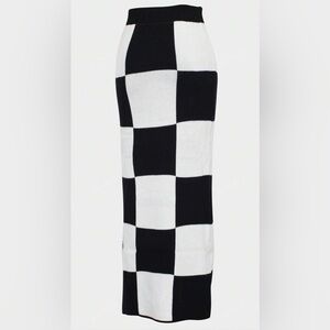 Black & White Checkerboard High Waist Knitted Maxi Skirt